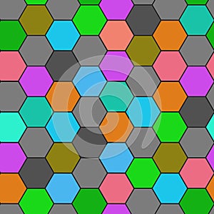 Hexagon grid seamless vector background. Stylized polygons six corners geometric design. Trendy colors hexagon cells pattern for g