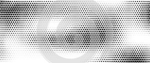 Hexagon halftone gradient texture. Abstract black and white hex gradation background. Geometric retro tech wallpaper