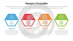 hexagon or hexagonal honeycombs shape infographics template diagram with outline shape with strong header on horizontal direction