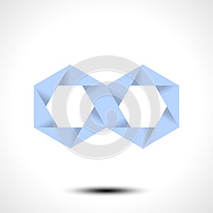 Hexagon infinity logo sign, origami style icon.