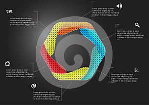 Hexagon infographic template created by six curved elements