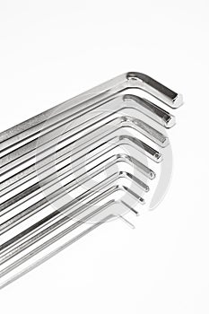 Hexagon kit tool or allen wrench set on white background