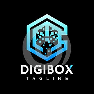 Hexagon letter C M CM logo design. Digital technology pixel initial CM logo.