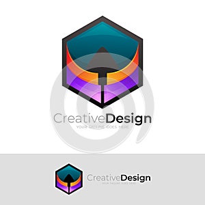 Hexagon logo with arrow design vector, simple icon vector