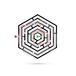 Hexagon maze with way to center