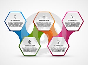 Hexagon options infographics template. Infographics for business presentations or information banner