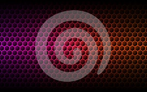 Hexagon orange background. Futuristic gradient texture. Modern neon cells. Purple technology concept. Abstract luminous