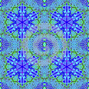 Hexagon ornaments purple blue green seamless