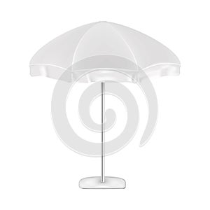 Hexagon patio umbrella with metal pole realistic vector mockup. Blank white outdoor garden parasol mock-up