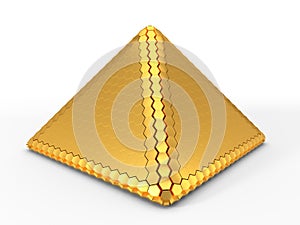 Hexagon plated golden pyramid. 3d illustration