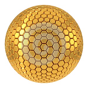 Hexagon plated golden sphere. 3d illustration
