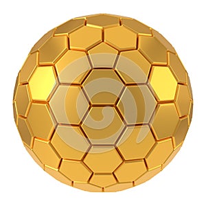 Hexagon plated golden sphere. 3d illustration