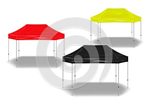 Hexagon pop-up canopy tent. Exhibition outdoor show pavilion. Event marquee. Color set. Black  red  yellow colours