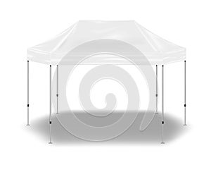Hexagon pop-up canopy tent  vector mockup. Exhibition outdoor show pavilion  mock-up. White event marquee  template for design