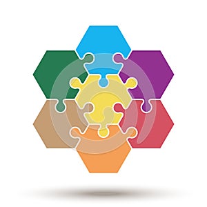 Hexagon puzzle. Free fields for text or infographics
