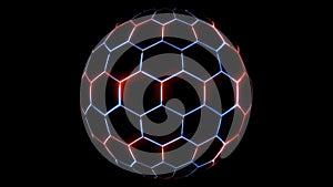 Hexagon and red blue laser sphere ball on black screen