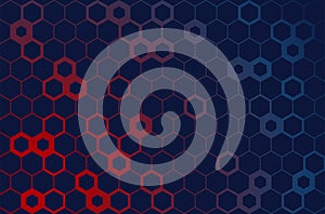 Hexagon red and blue pattern. Abstract technology colour hexagons background vector