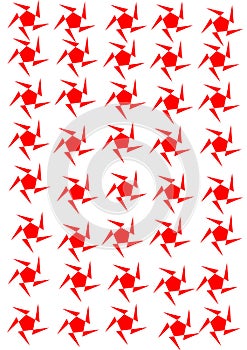 hexagon or red colour star repeated rotated design with white background.