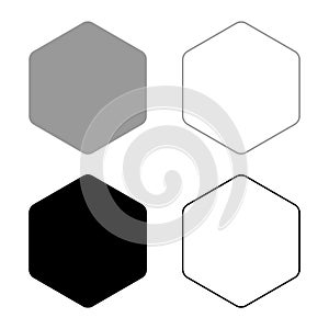 Hexagon with rounded corners icon set black color vector illustration flat style image photo