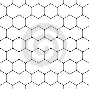 Hexagon seamless pattern. Honeycomb background. Simple monocrome tileable. Hex beehive tiles. Reflected wax pattern. Geometric hiv
