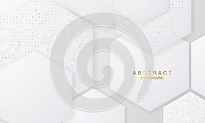 Hexagon shape Abstract grey white background poster with dynamic waves