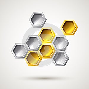 Hexagon silver and gold abstract form