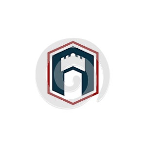 Hexagon Stone Fort Castle Tower Royal Architecture Logo