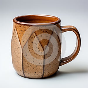 Hexagon Taupe Pottery Mug With Grainy Finish - 3d Model photo