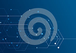 Hexagon technology connect in modern style on blue background. Internet connection network high digital technology