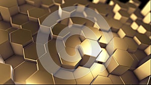 Hexagon technology golden abstract pattern background, many clean technical geometric hexagons like wave