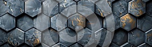 Hexagon Tile Mirror in Black Anthracite: Modern Texture Background for Banner or Panorama