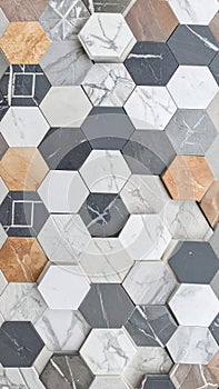 Hexagon Tile Pattern With Marble Texture And Geometric Design Elements