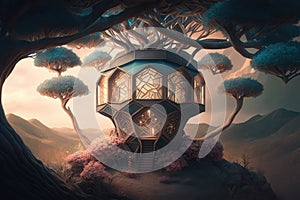 Hexagon tree house fantasy world