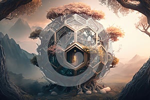 Hexagon tree house fantasy world