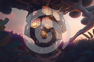 Hexagon tree house fantasy world