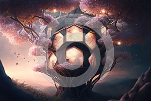 Hexagon tree house fantasy world