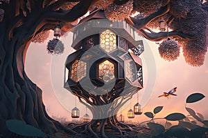 Hexagon tree house fantasy world