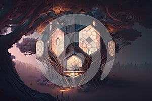 Hexagon tree house fantasy world