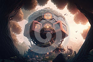 Hexagon tree house fantasy world