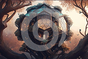 Hexagon tree house fantasy world