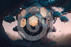 Hexagon tree house fantasy world