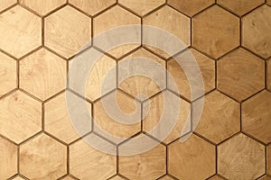 Hexagon of wood pattern background. Old wooden texture in honeycomb form of tiles, consisting of a set of hexagonal plates. It is