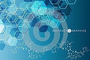 Hexagonal abstract background. Big Data Visualization. Global network connection. Medical, technology, science