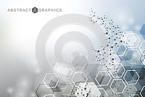 Hexagonal abstract background. Big Data Visualization. Global network connection. Medical, technology, science