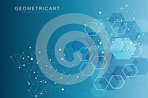 Hexagonal abstract background. Big Data Visualization. Global network connection. Medical, technology, science