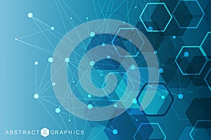 Hexagonal abstract background. Big Data Visualization. Global network connection. Medical, technology, science