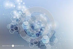 Hexagonal abstract background. Big Data Visualization. Global network connection. Medical, technology, science
