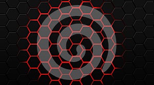 Hexagonal, Abstract, Dark Background with the Red effects.