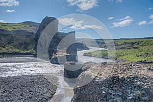 Hexagonal basalt rocks at Hljodaklettar on Iceland