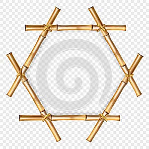 Hexagonal brown bamboo poles frame with rope and copy space